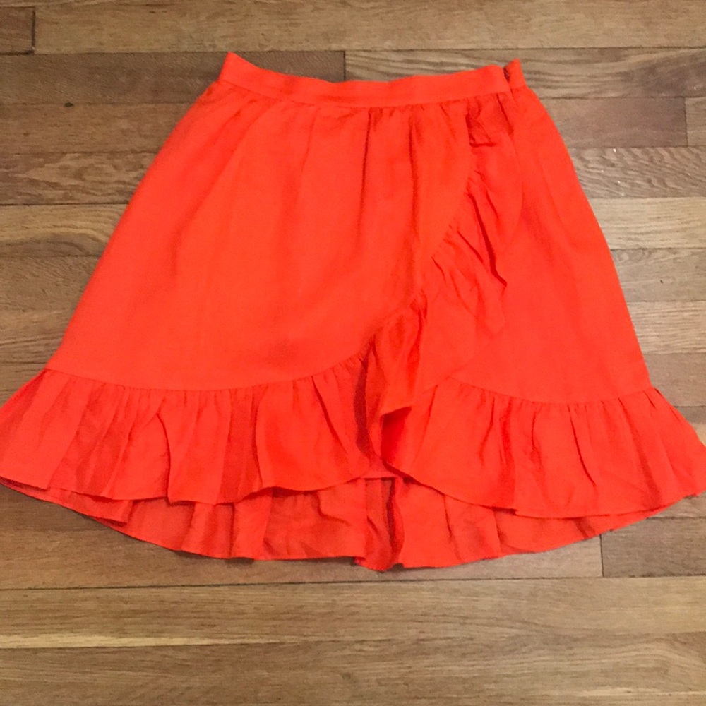 J. Crew cerise linen ruffle skirt SZ 00